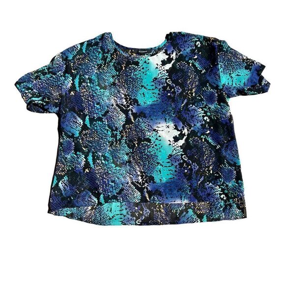 OLIVACEOUS Blue & Green Animal Print See Through Blouse Size Large - Picture 1 of 3